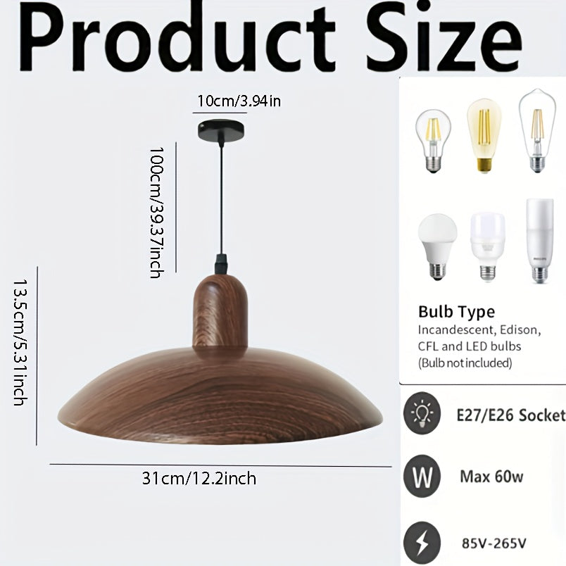 2PC walnut wood dome pendant light, modern adjustable pendant light, rustic farmhouse hanging pendant lighting, suitable for kitchen island, dining room, office... {bulb not included}