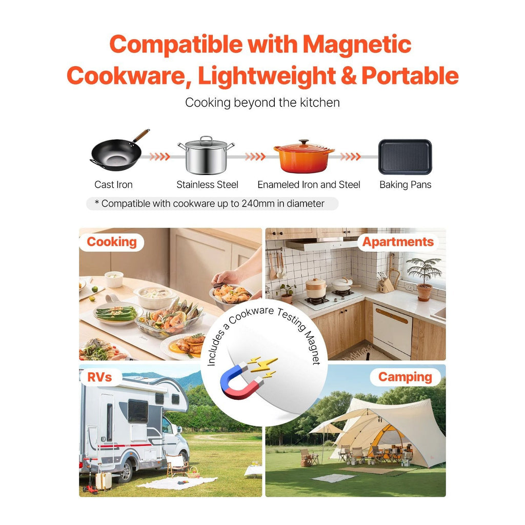 Portable Induction Cooktop 1500W/1800W Countertop Stove, 9-Level Temperature Control Hot Plate