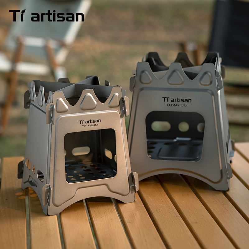 Tiartisan 1-Pack Pure Titanium Camping Stove, Detachable Portable Card Stove, Ultra-Light Multi-Functional Outdoor Survival Camping Stove with Stand (Holds Small Cookware When Assembled), Includes Storage Pouch