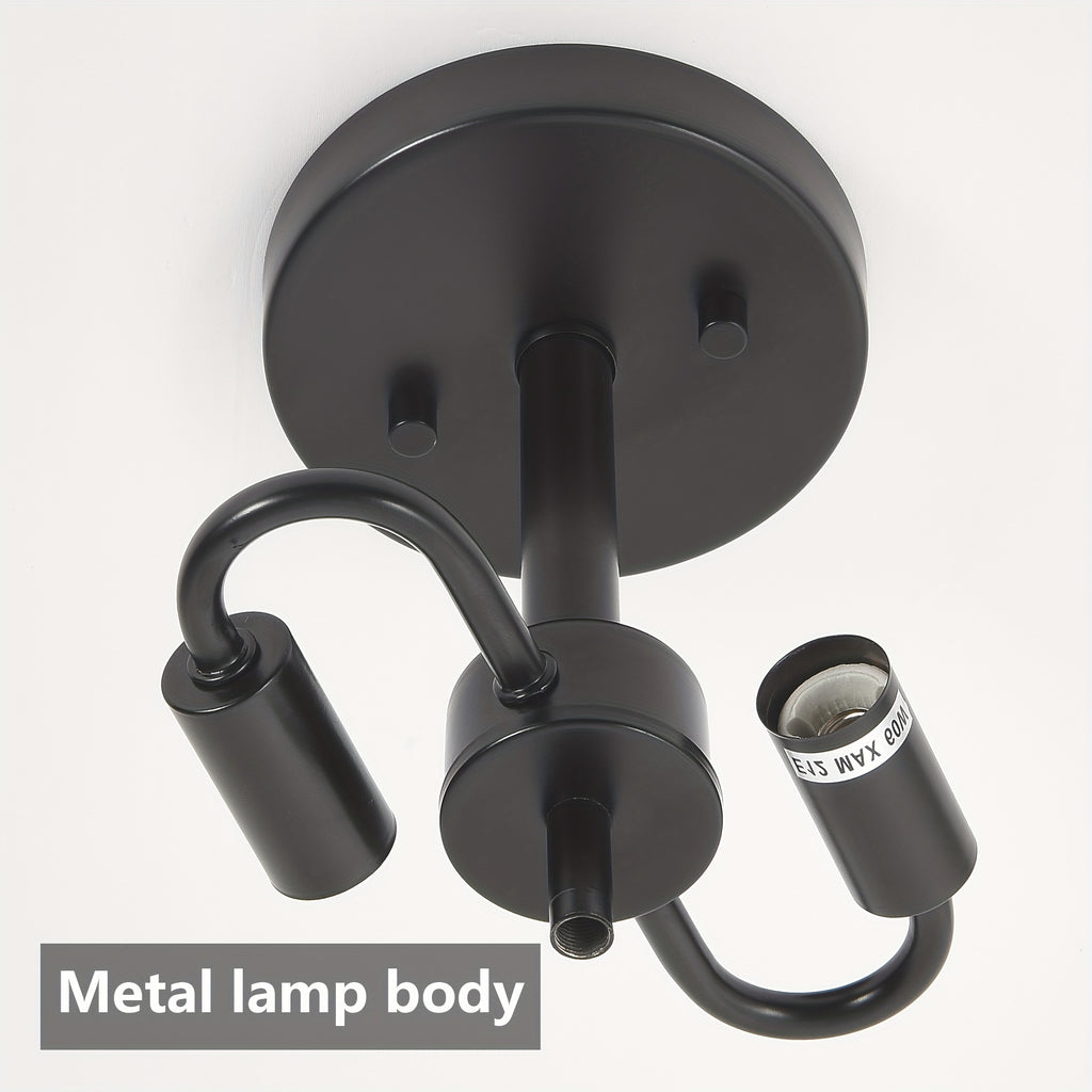 16.5-inch modern semi-flush mount ceiling light (black), water lily-shaped dual-light ceiling light, elegant near-ceiling lighting, with clear glass lampshade, suitable for bedroom, dining room, entryway and bathroom (E12 base, bulb not included)