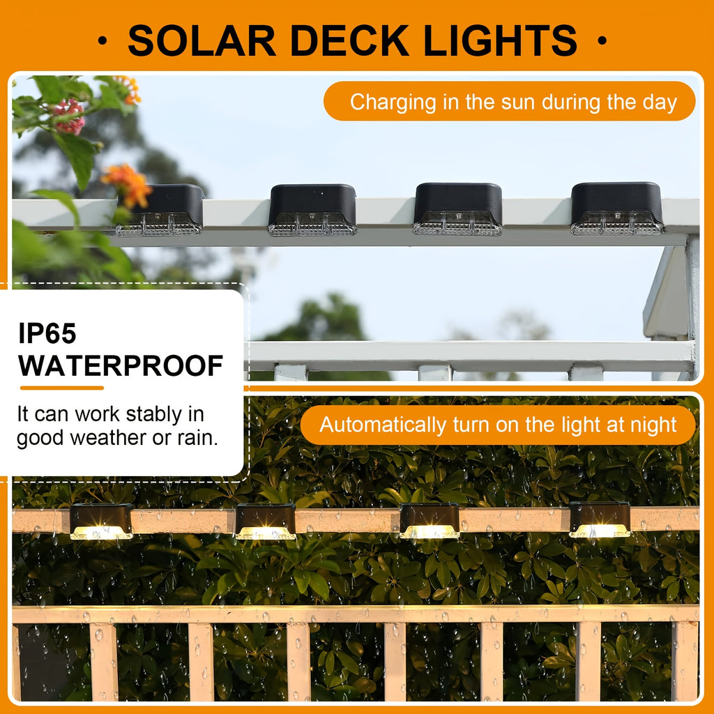 16 Pack Solar LED Outdoor Deck Light - Black Modern Design with Solar Panel, IP44 Waterproof, Suitable for Stairs, Fences, Patios and Walkways - Outdoor Lighting for Gardens and Sidewalks | Decorative Path Light | Christmas Holiday