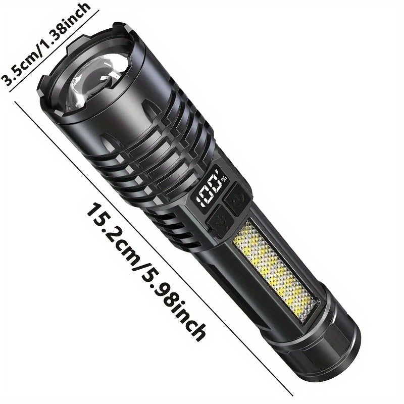 1Pc Super Bright XHP70 Powerful LED Flashlight, Power Bank Flashlight, USB Rechargeable Camping Tactical Flashlight with COB Light, Ideal for Camping and Emergency Use