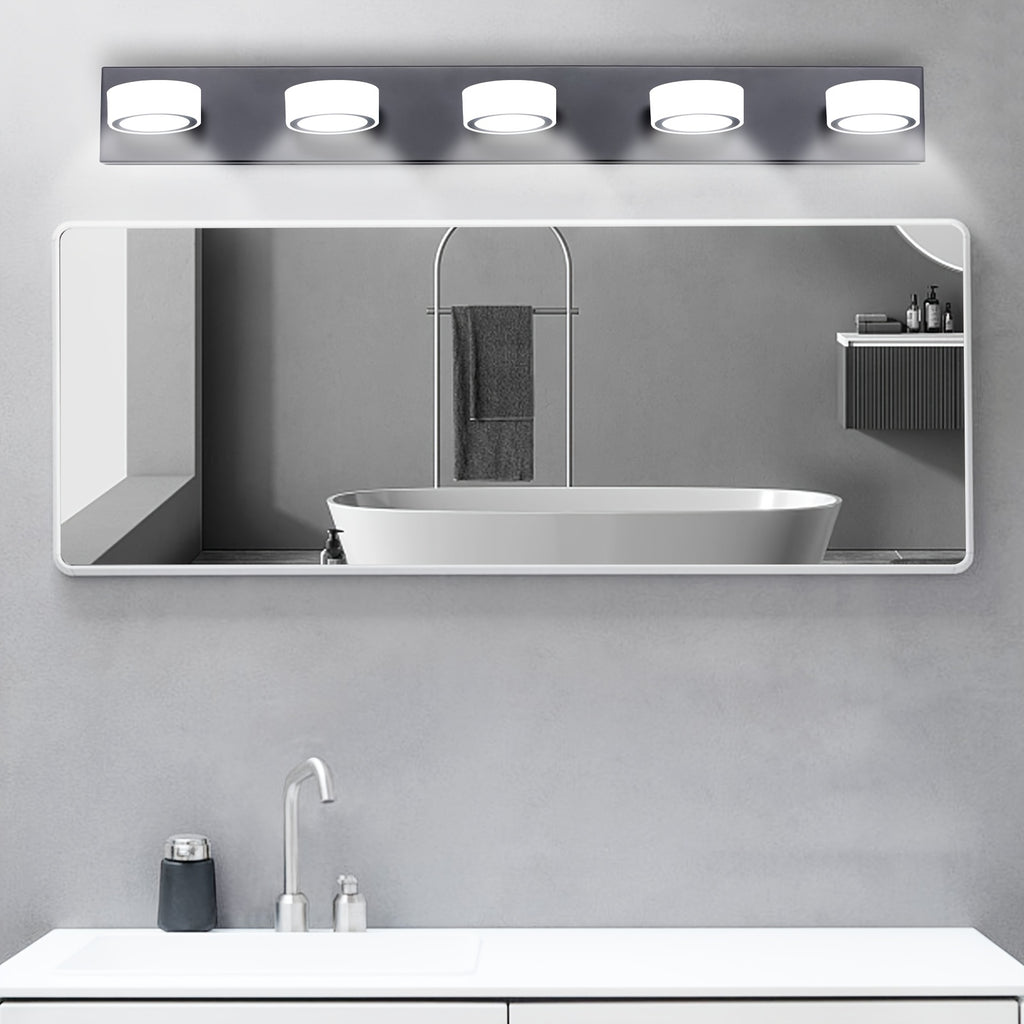 37-Inch 5-Light Bathroom Vanity Light, Elegant Modern Bathroom Wall Light, 360° Rotatable Vanity Light, with LED Light Source and Acrylic Shade, Dimmable, Suitable for Bathroom, Living Room, Bedroom (Black)