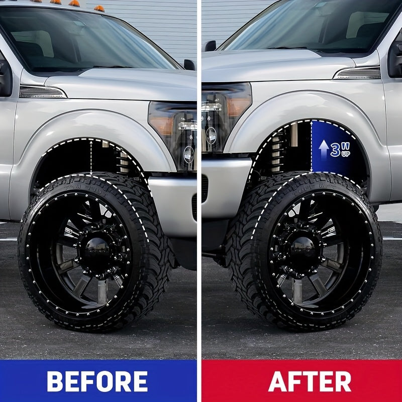Suspension Lift Kit Material: 6061 Aluminum, Fitment: 2004-2024 for Ford F150 2WD and 4WD 3" Front；OD: 149MM, ID: 77.7MM, Thickness: 50MM. PCD: 3X117-3X117. Includes: M10*1.5*40 Hex Socket Screws x6, M10*1.5 Lock Nuts x6