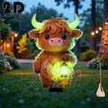 2D Flat 1 Piece Cute Highland Cow Holding Glow Light Garden Decoration Ground Insert, Outdoor Courtyard Garden Lawn Decorative Ornament, Garden and Flower Bed Decorative Stake, Perfect for Courtyard, Lawn, Bonsai - Festival Decoration