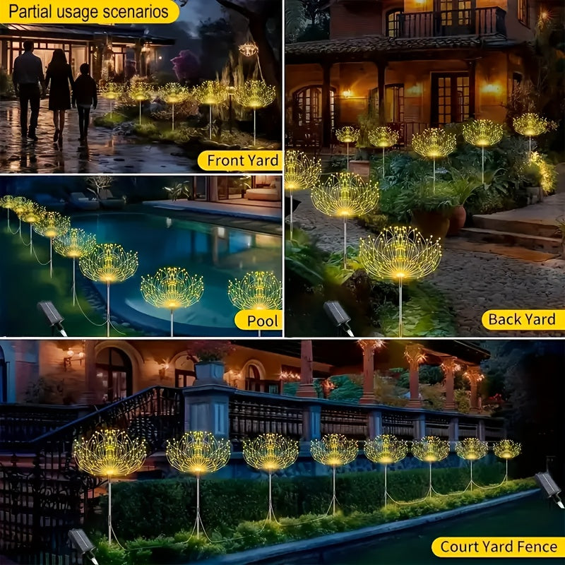 FACHOI 8件套-480LED太阳能烟花灯带智能光感器 4件套-240LED 适用于户外庭院、步道、露营、派对、婚礼、圣诞节和聚会 具有8种照明模式：白色/暖白色/多彩