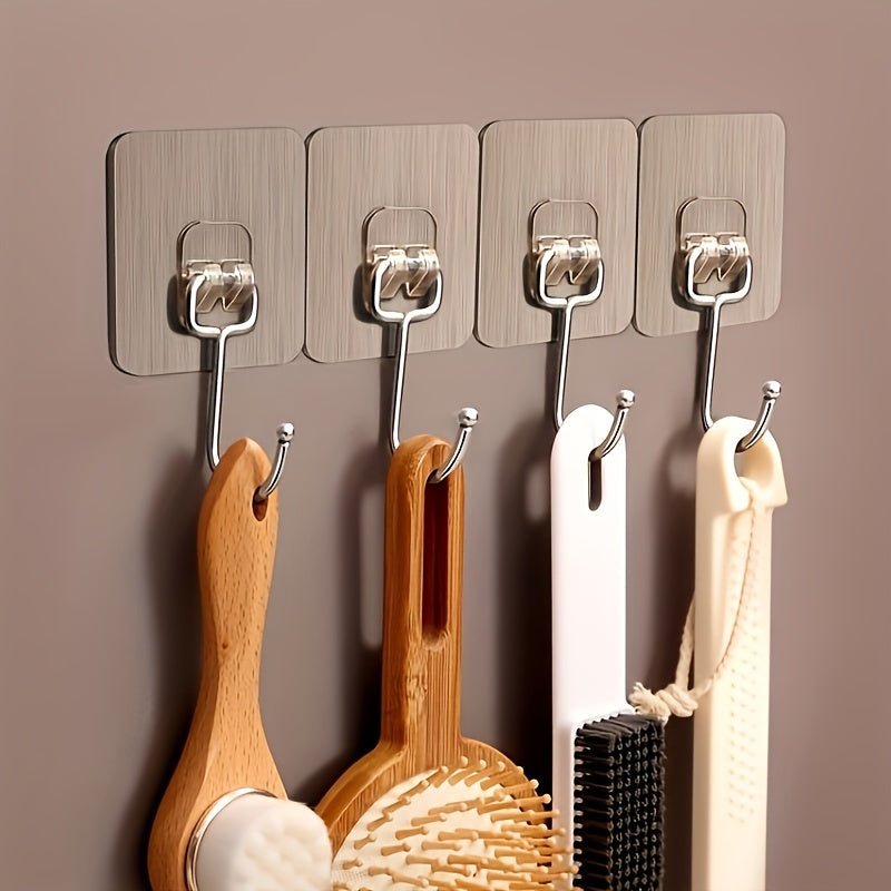 17-Piece Strong Adhesive Wall Hooks - Clear Reusable & Sticky Residue-Free, Waterproof & Oil-Resistant - Practical Towel Cup Can Opener Scissors Hooks for Bathroom & Kitchen