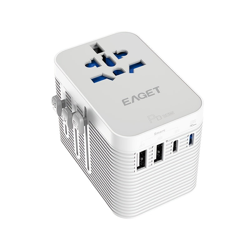 1pc Eaget Greatest Universal Travel Adapter Plus+ Power Strips | 2Usb And 2Type-C Ports, 100V-250V Input, Us/Eu/Uk/Au Plugs, Short-Circuit Protection, All-In-One Wall Charger High-Speed Travel Adapter For Over 350+ Countries