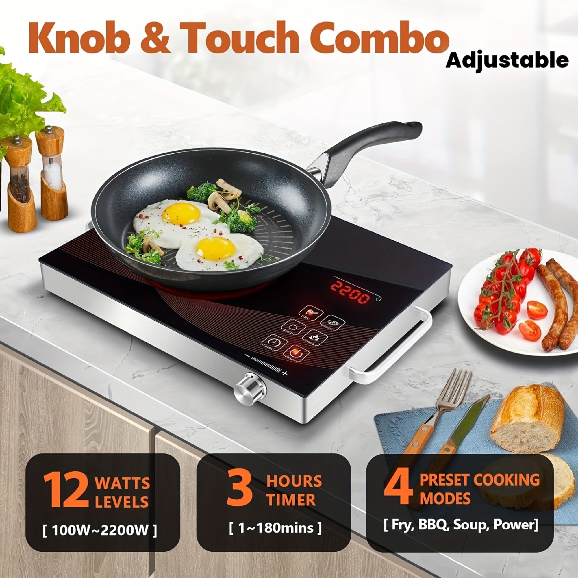 Electric Ceramic Cooktop, Induction Cooktop, Infrared Heating Plate, 2200W Portable Electric Cooking Appliance with Adjustable Temperature Settings, Dual Control Options