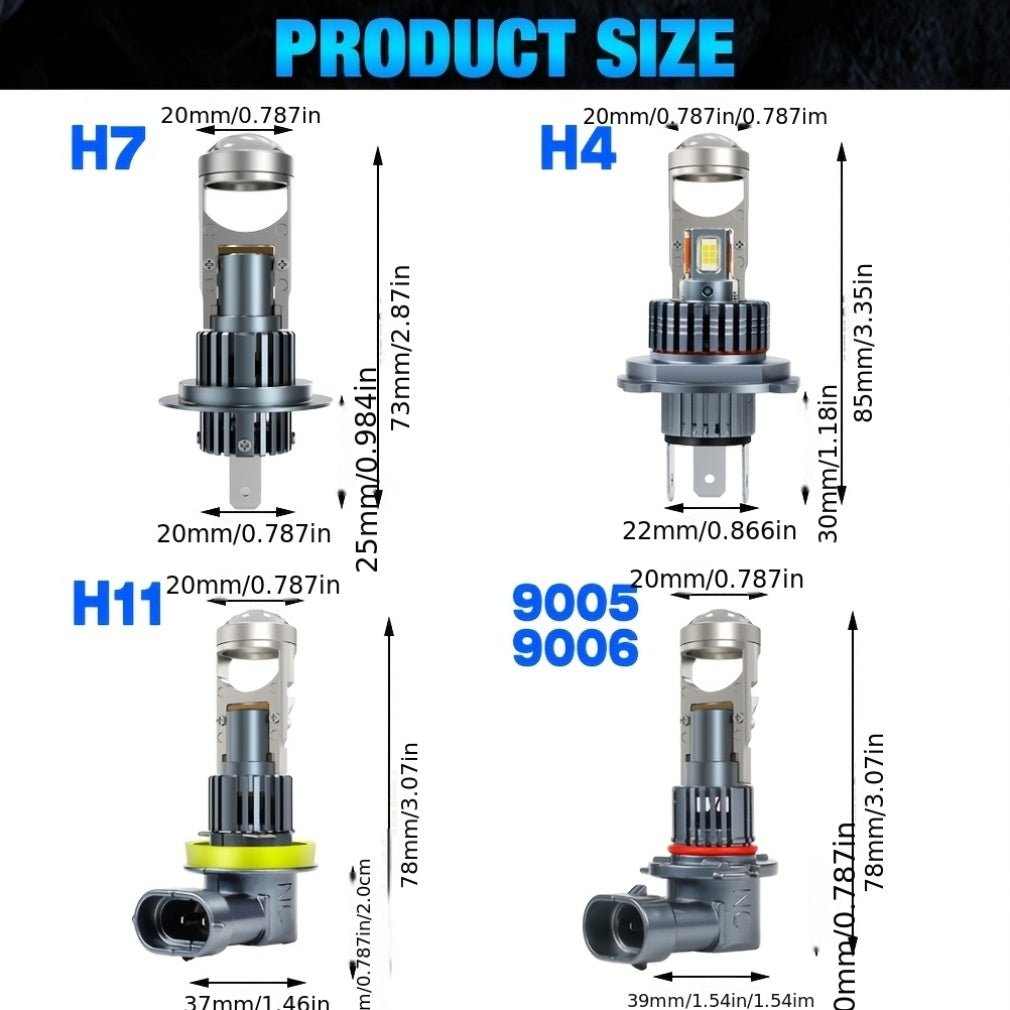 Pair of H7 H4 LED Headlights Small Lens CAN Bus Spotlight Projector Lens CAN Bus Car Fog Light 6000K