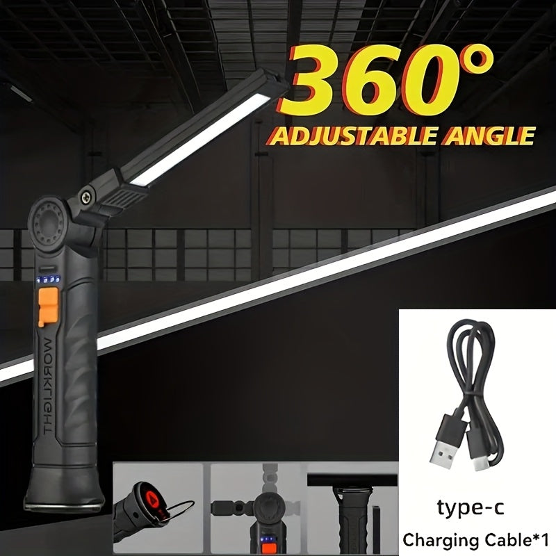 1/2Pcs Magnetic Base LED Work Light, Type-C Rechargeable, 4 Lighting Modes 360° Rotatable High Bright Flashlight, Multipurpose for Repair Outdoor Christmas Gift Men Gift