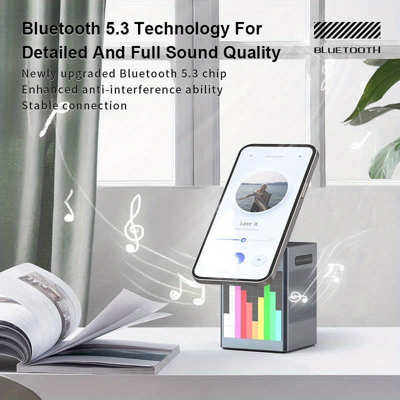 3-in-1 Quick Wireless Charging Station with BT Speaker and Alarm Stand, Battery Charger and Adapter