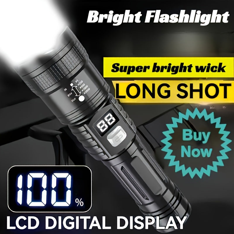 P900 LED Tactical Flashlight IP44, High Brightness Zoom Flashlight 800mAh Rechargeable Battery USB Charging Adjustable Beam Camping Outdoor Emergency Outdoor Gear Durable Structure