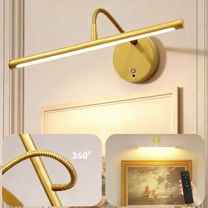 LED Art Picture Light, Rechargeable Remote Control Wall Picture Light, 3-Color Adjustable Color Temperature, Magnetic Installation, Optional Black/Gold Housing – Suitable for Wall Washing, Photography, Murals, Artwork and Display Lighting