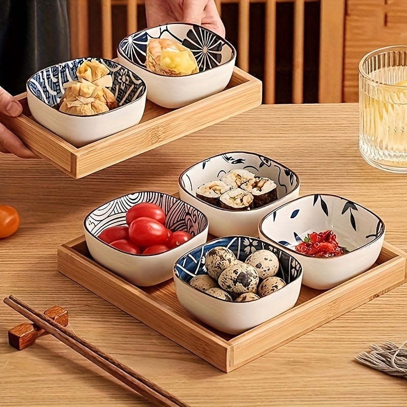 6-Piece Japanese Vintage Ceramic Small Plates – Sauce Dish, Snack Plate, Nine-Grid Hot Pot Home Seasoning Dish – Perfect for Home Kitchen, Western Restaurant Parties & Other Uses