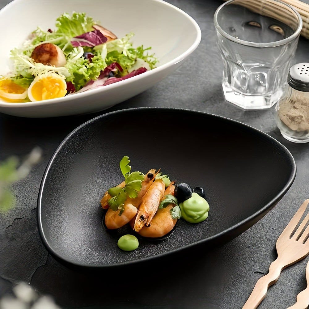 1 Piece Japanese Fruit Salad Bowl, Creative Triangular Salad Bowl Plate, High-End Frosted Black Dinner Plate, Novel Dessert Bowl 16.9oz – Unique Salad Dish