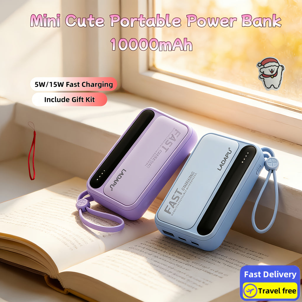 2026 LADAPU Newest Upgrade Mini Cute 10000mAh Portable Pocket Size 5W 15W Fast ChargingPower Bank, Small Size Large Capacity High Appearance, Built-in 4 Cables, High-SpeedRechargeable Battery, Trave Must Have, Great Girlfriend Gift, For IPhone