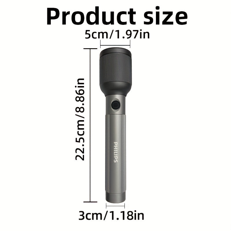 Philips 2243 High-Power LED Flashlight, 3000mAh Lithium Battery, Type-C Direct Charging, Aluminum Alloy Body, Ideal for Camping, Fishing, Hiking, Exploration, Work & Durable Outdoor Use