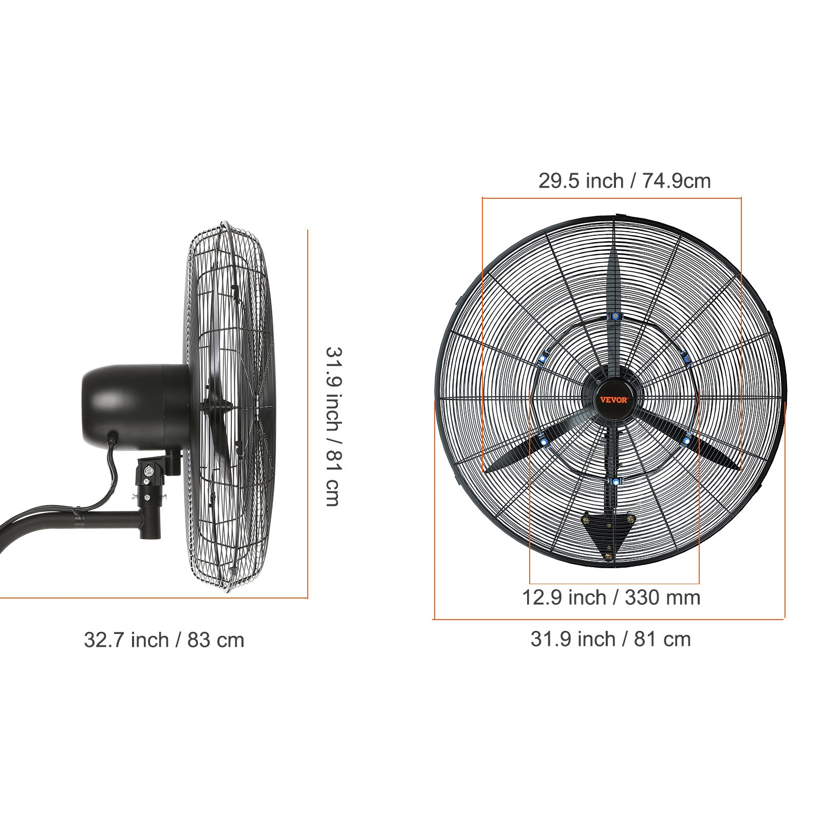 VEVOR Wall-Mount Misting Fan, 24"/30", 3-Speed High Velocity Max 7000 CFM / 9500 CFM, Waterproof Oscillating Industrial Wall Fan, Commercial/Residential for Warehouse, Greenhouse, Workshop, Black, ETL Listed