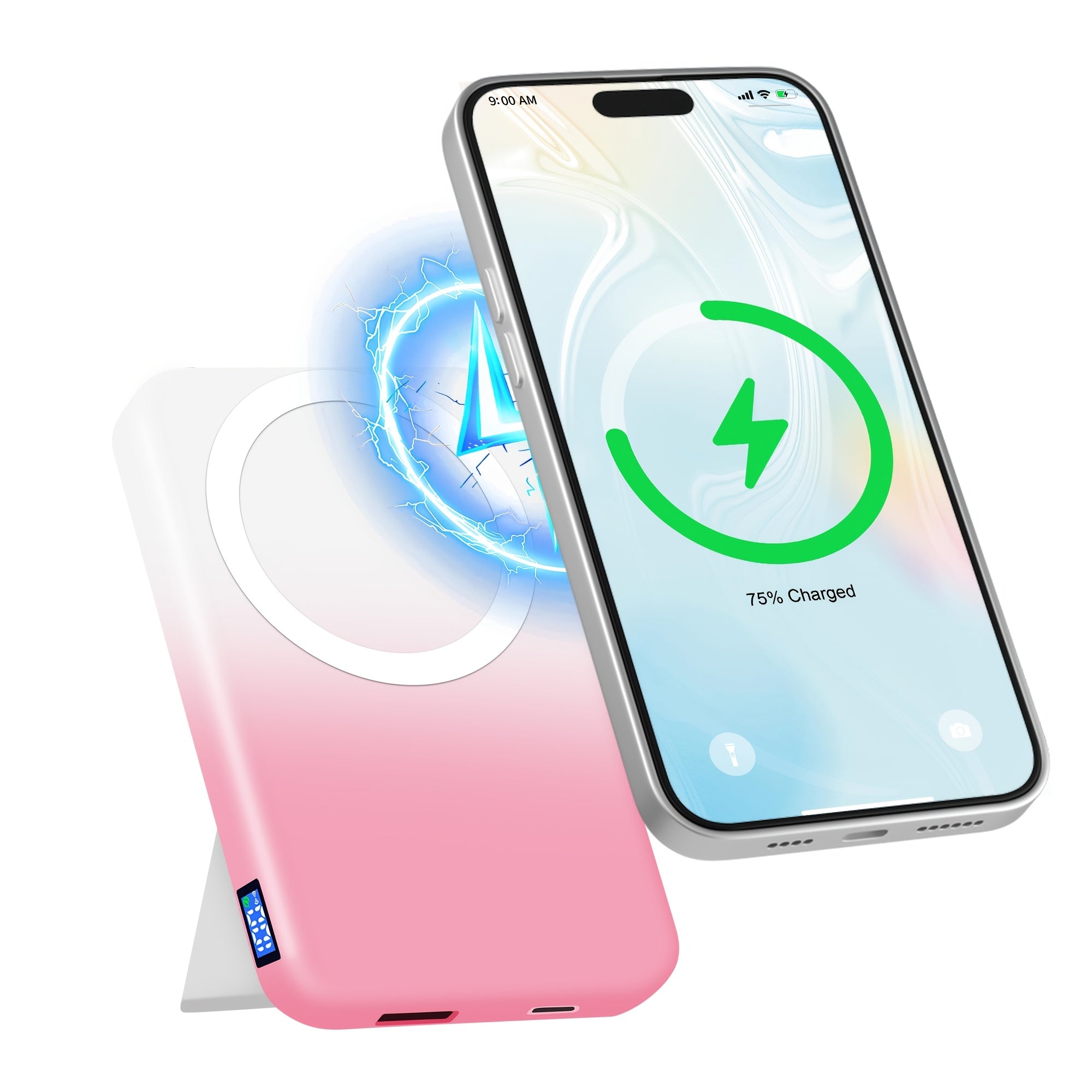 10000mAh Magnetic Stand Power Bank | Portable Ultra-Thin, 22.5W Wireless Fast Charging, USB Type-C, Universal Charger, Designed for iPhone 12-17 Series, Lithium Polymer Battery
