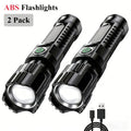 2 High Lumen LED Tactical Flashlights, IP44 Protection Rating, 3 Adjustable Brightness Levels with Zoom, Portable Camping Flashlight for Outdoor Hiking & Home Emergency, Built-in Lithium Battery