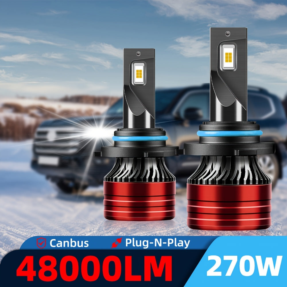 2Pcs 270W LED Headlight Bulbs - High/Low Beam, 6500K White, Plug-and-Play, Enhanced Visibility and Safety, Fits Most Vehicles