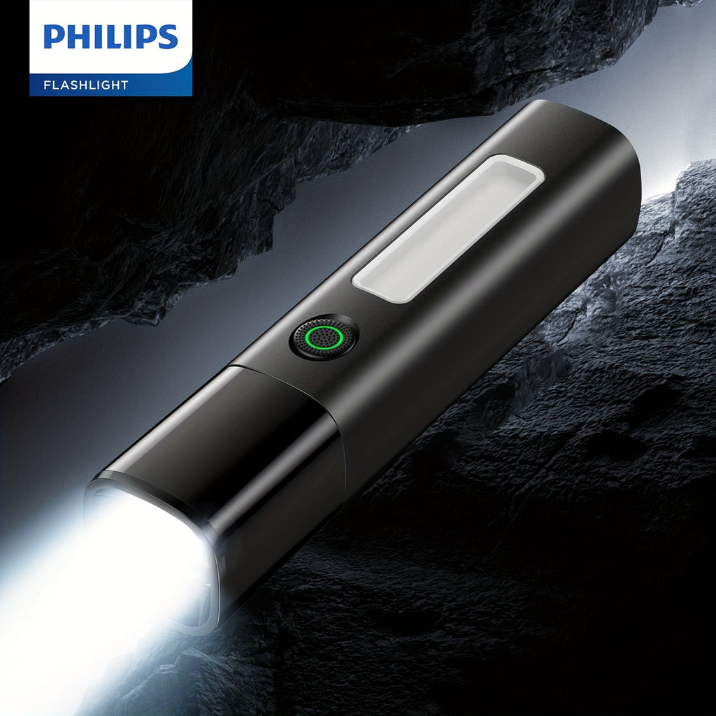 Philips Rechargeable High-Lumen Flashlight with COB Sidelight / Adjustable Beam Focus / Compact & Portable Design / Extended Battery Life / Ideal for Home Emergencies, Outdoor Camping & Adventures
