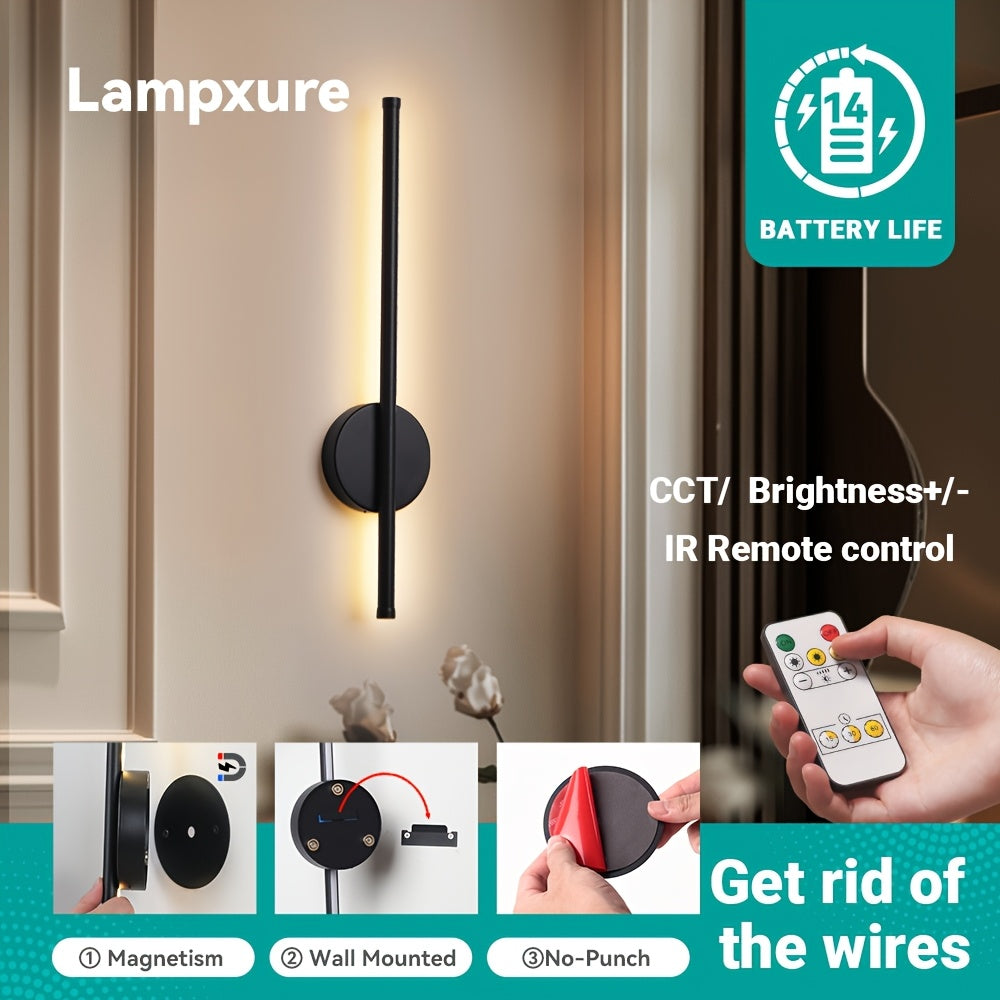 50cm Type-C Rechargeable Wall Light Black with Remote Control Dimmable, Adjustable Color Temperature, Timer Function, Drill-Free Magnetic Installation, Suitable for Bedroom, Study, Living Room, Stairwell