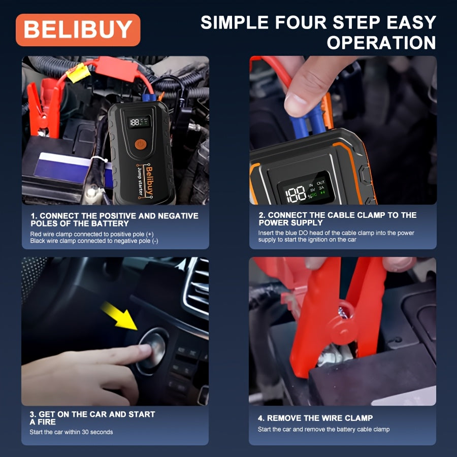 Car Jump Starter High Power Car Starter | Advanced Portable Emergency Car Starter - Powerful 6000mAh Rechargeable Battery, Charges, Suitable for Vehicles Under 36V, Upgraded Version, Reliable Emergency Power Source