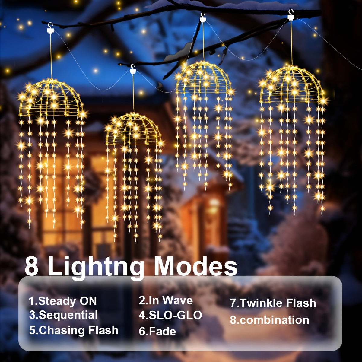 4-Pack Solar Jellyfish Light, Semi-Circular Jellyfish Shaped Light, 8 Lighting Modes, Outdoor Home Garden Decoration, Wedding Decoration, Create Romantic Atmosphere, Christmas Decorative Light, Outdoor Lantern, Hanging Light