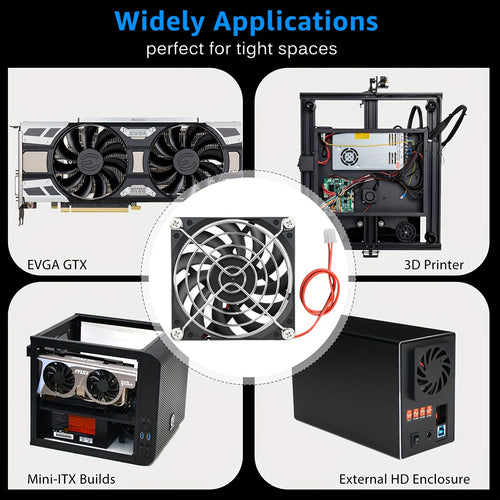 120mm×120mm×25mm DC 12V/24V Brushless Computer Case Fan, 2-Pin High Performance Cooling Fan