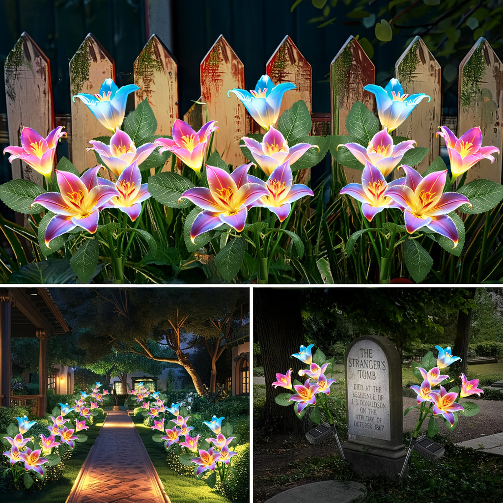 2025 New Solar Outdoor Flower Light Solar Courtyard Light Waterproof 30-Head Rose 7-Color Changing Landscape Light Suitable for Garden Path Patio Cemetery Decoration 1/2/4/6-Pack