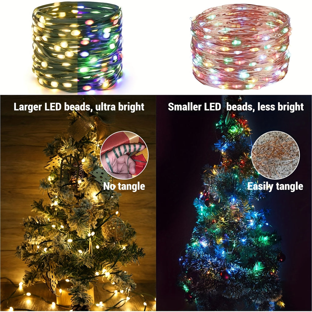 HYGX 圣诞灯串，108英尺 300 LED 带遥控圣诞灯，9种模式变色圣诞灯，绿色线插入式闪烁灯，适用于房屋树装饰