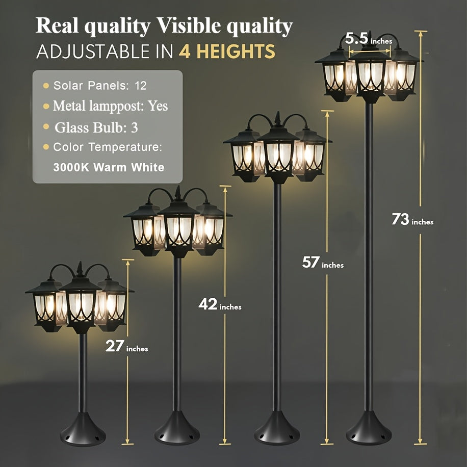 1 Set 3-Head Solar Lamp Post Light, 73-Inch Outdoor Waterproof Solar Light, Path Light for Garden, Lawn, Courtyard
