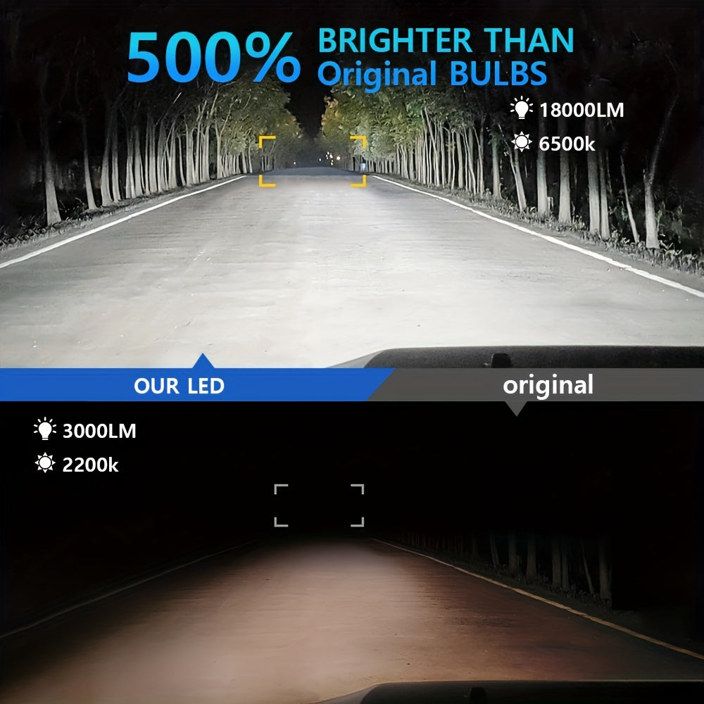 2个升级版汽车LED 9005 HB3 9006 HB4 H11 H8 H9 LED大灯灯泡 6500K超亮12V18000流明即插即用迷你尺寸行车雾灯