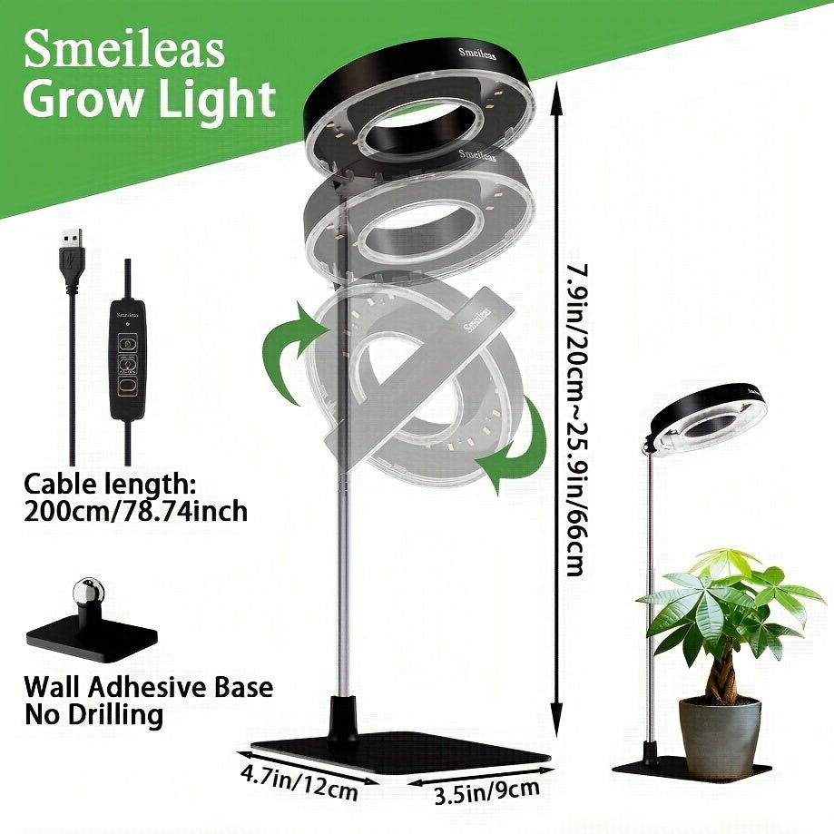2-Pack Smeileas Full Spectrum Magnetic LED Grow Light, 3/6/9H Auto Timer, 4 Brightness Levels, 360° Rotatable, Height Adjustable & Detachable Lamp Head, Perfect for Syngonium, Aglaonema, Succulents, Mint & Plant Lovers