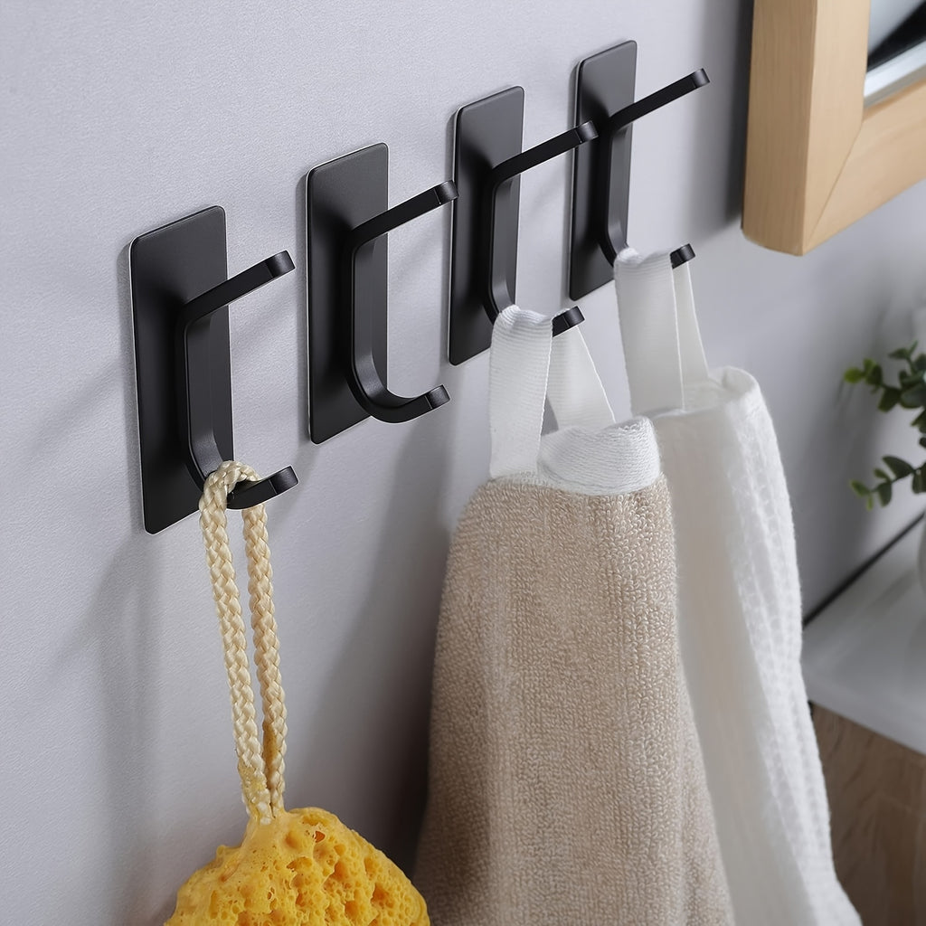 2 or 4 Pack No-Drill Adhesive Hooks - Stainless Steel for Clothes, Towels, Robes, Hats, Keys - Bathroom, Toilet, Bedroom, Dorm, Kitchen, Garage Storage