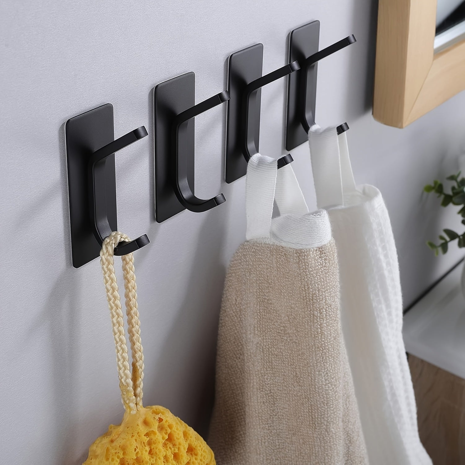2 or 4 Pack No-Drill Adhesive Hooks - Stainless Steel for Clothes, Towels, Robes, Hats, Keys - Bathroom, Toilet, Bedroom, Dorm, Kitchen, Garage Storage