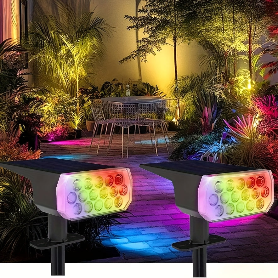 6-Piece Solar Courtyard Light IP65 Protection Rating 7 Lighting Modes RGB Color Changing Solar Landscape Spotlight 13 LED Warm White Light Garden Light – Perfect Choice for Halloween Christmas Decoration