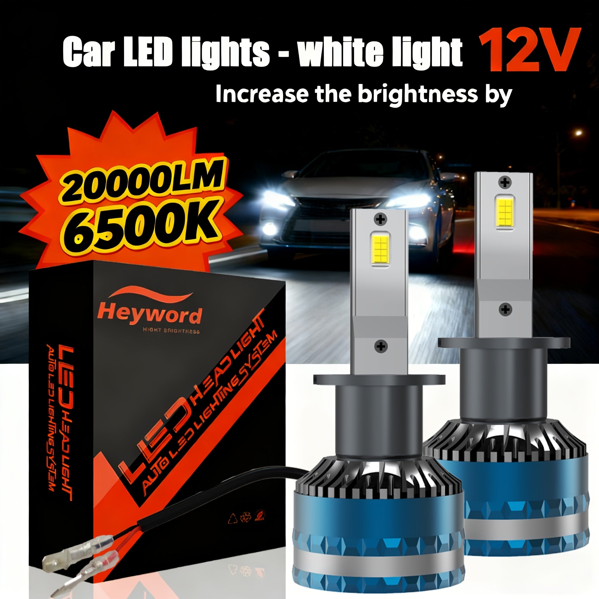 Heyword 2-Pack LED Headlight Bulbs - Compatible with H11, H7, H4 | Super Bright White Light | Easy Installation | High/Low Beam Integrated | Fits Most Cars and Motorcycles