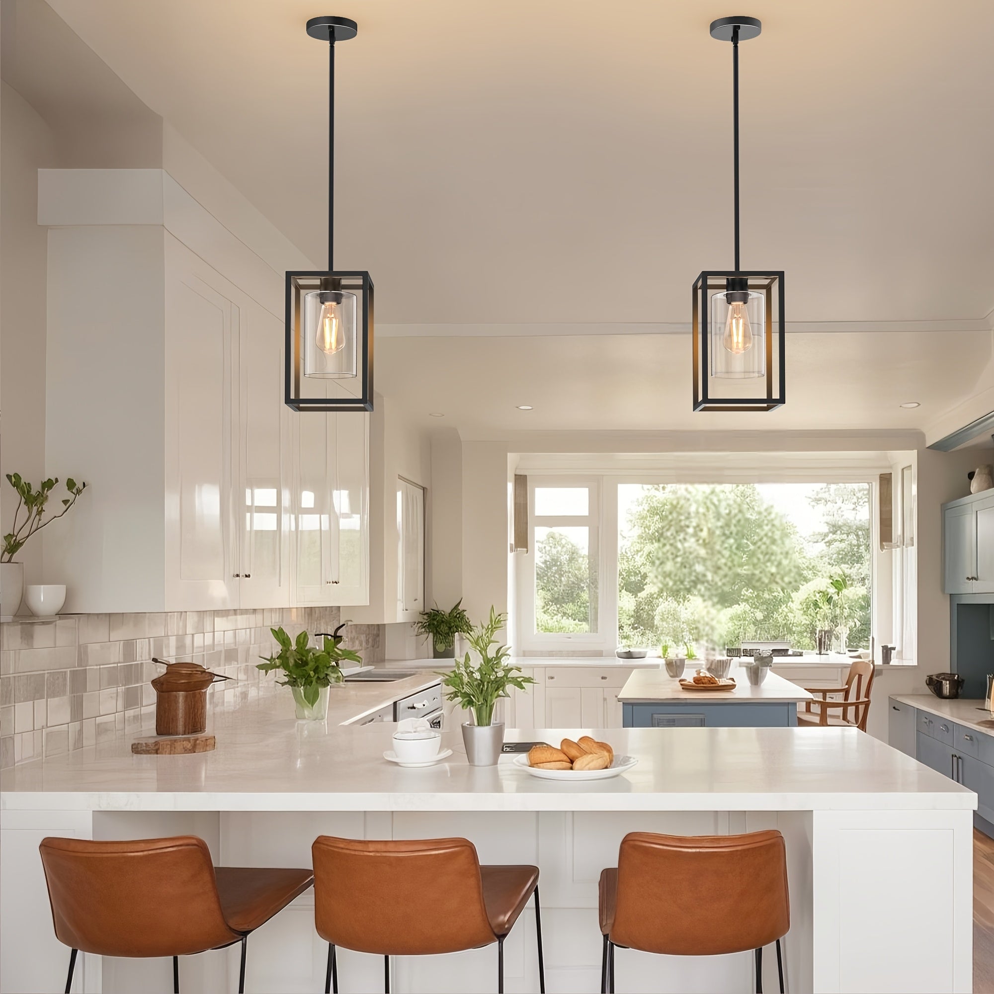 Vintage black industrial pendant light - single-head clear glass shade, durable metal construction, semi-flush mount kitchen dining room café home decoration, E26 bulb base (bulb not included), ambiance ceiling light | pendant light for dining room