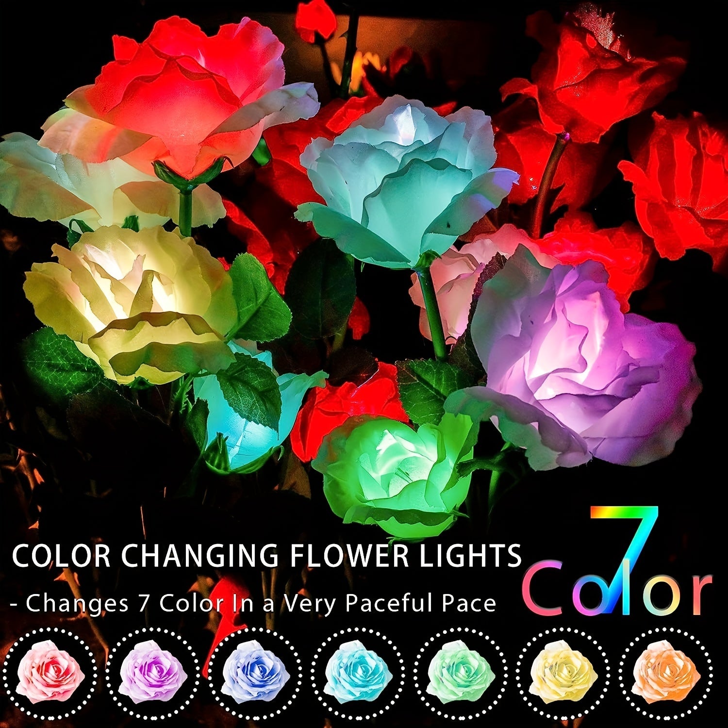 Solar Garden Light – Latest Version Outdoor Solar Light, 7-Color Changing Rose Light, Garden Decoration, Larger Solar Panel, More Realistic Rose Flower (4-Pack) (2-Pack)