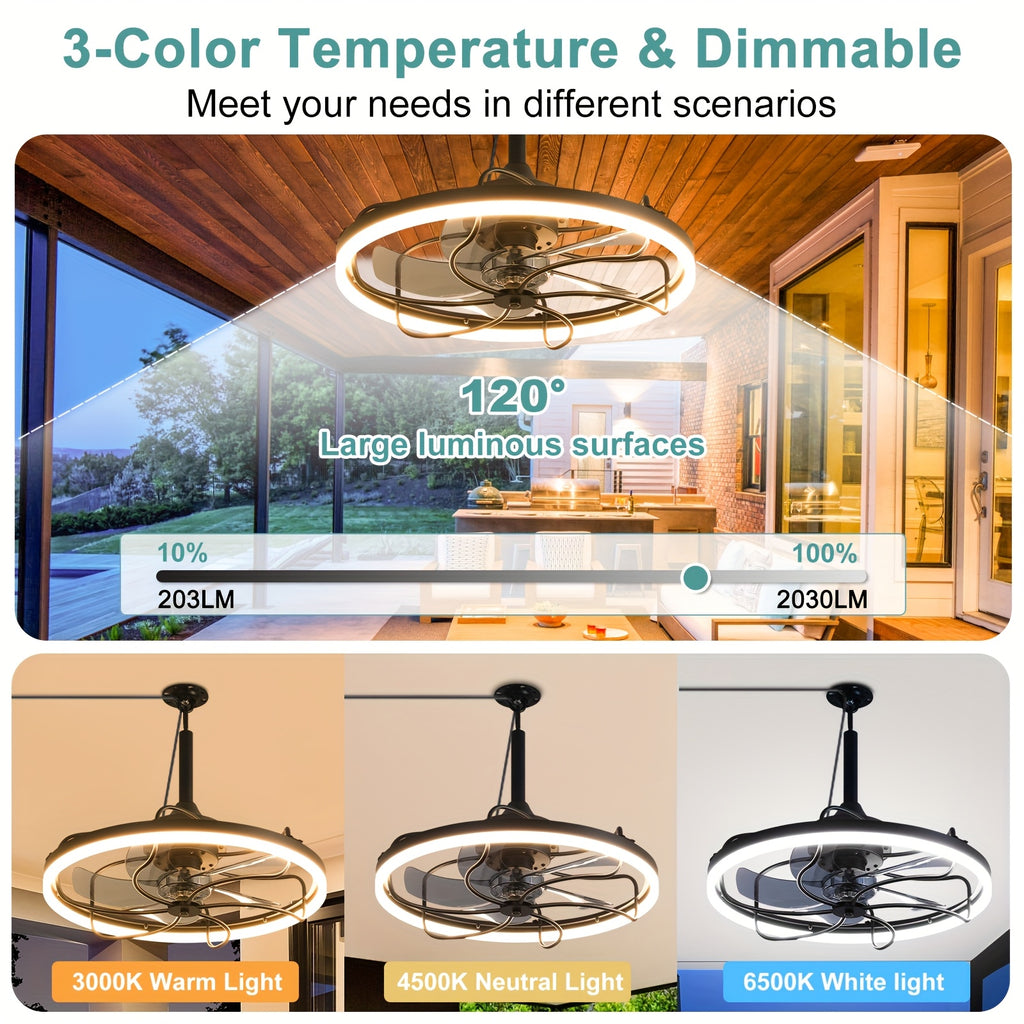 20 Inch Outdoor Ceiling Fan with Light, Waterproof Gazebo Fan with Lighting, Hanging Outdoor Fan with Remote & Protective Cover, 6 Speed Adjustable Black Fan for Patio, Pergola, Porch, Canopy