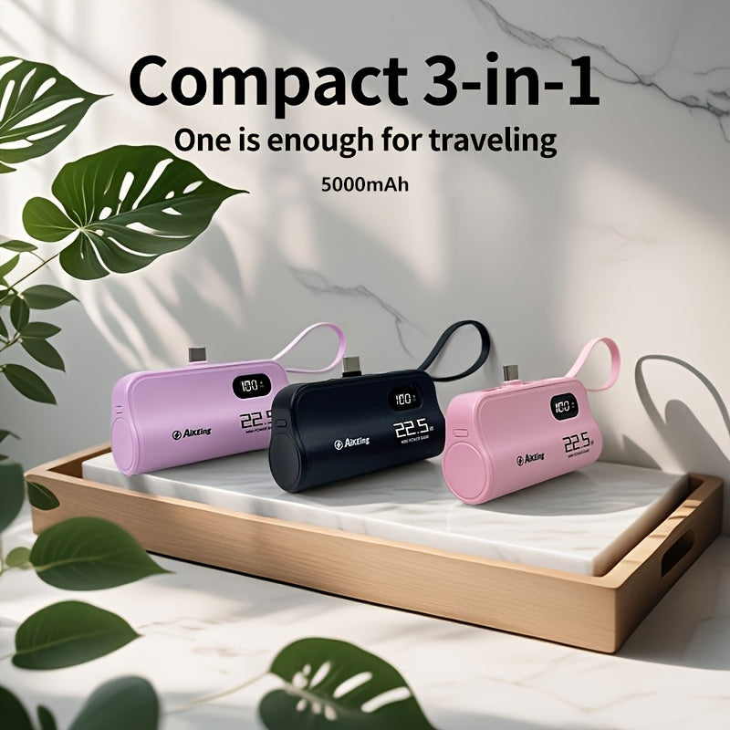 Aikeing Capsule Mini Portable Charger, 5000Mah Power Bank, 22.5 Watt Quick Charge, Dual Ports Including Type-C for Android Phones 16/15 And Other Digital Gadgets