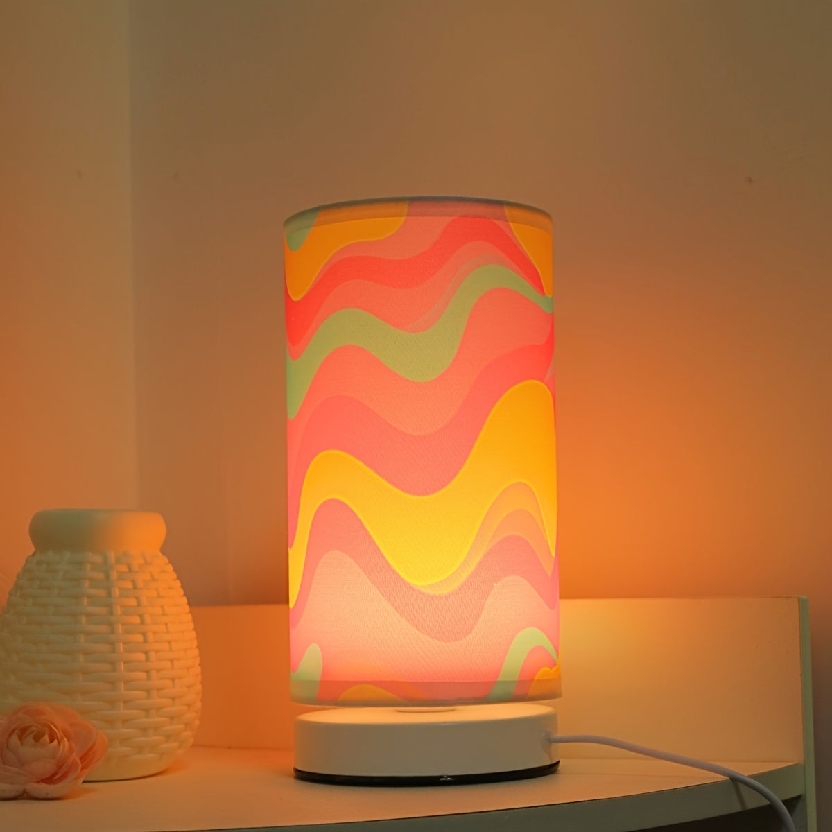 1pc modern creative geometric straight tube table lamp, soft lighting non-damaging to eyes, USB powered, white metal base, home decorative lamp, suitable for decorating desks, rooms, bedrooms