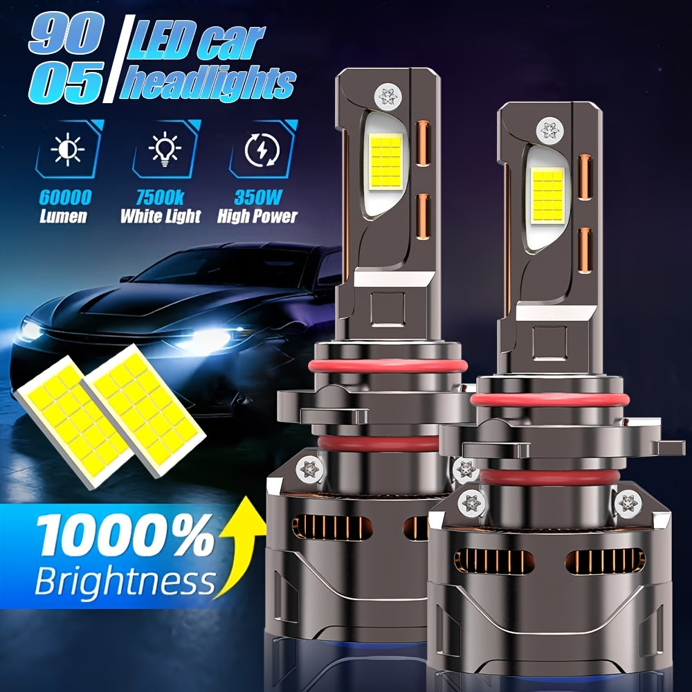 2-Pack Car LED Headlight Bulbs H1/H4/H7/H18/H8/H9/H11/H16/9005/HB3/9006/9012 1000% Brightness Increase No Battery High/Low Beam Integrated 60000 Lumens 7500K Color Temperature 12V-24V Voltage Fast Heat Dissipation Plug-and-Play H7 Model LED