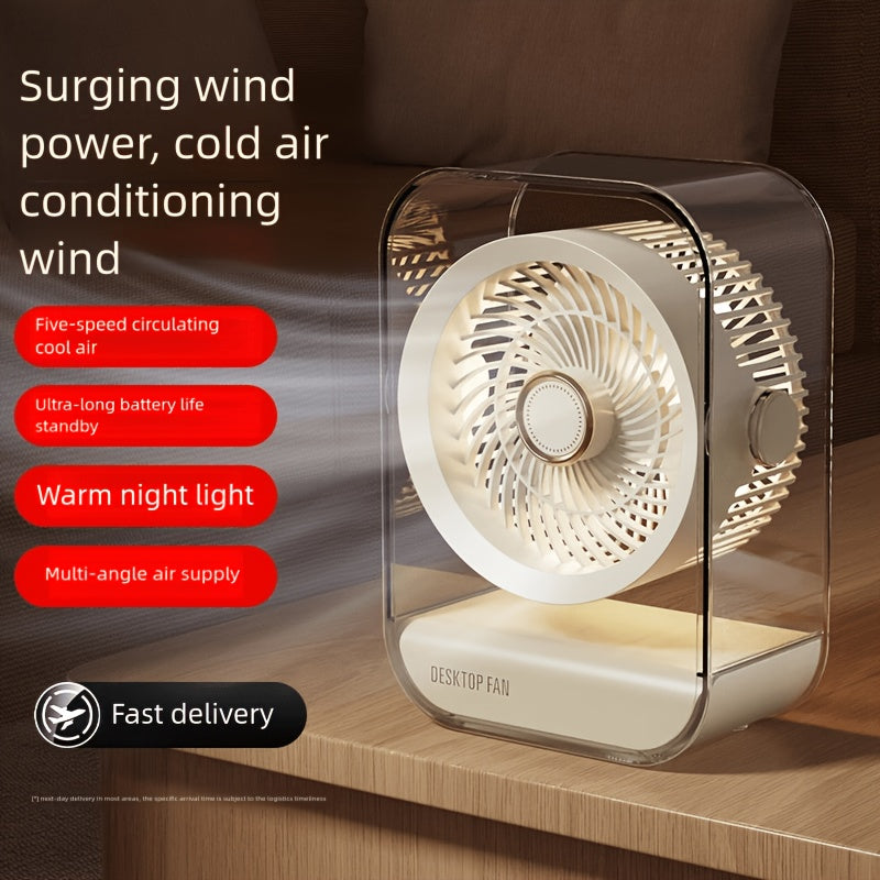 Desktop & Hanging Dual-Use Air Cooler Fan, Rechargeable Household Electric Fan, Portable Desk Fan for Camping, Office, Home and Living Room