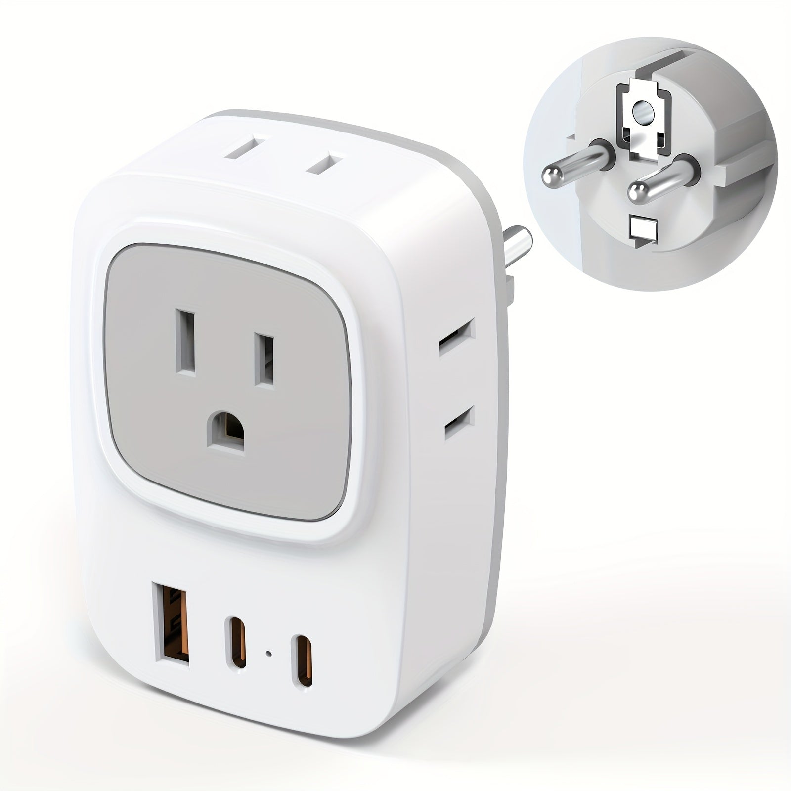 European Travel Plug Adapter with USB Ports(1 USB C), International Plug Adapter with 4 AC Outlets And 3 USB Charging Ports, USB Total Output 5V/3.1A, Type C Power Adapter Charger, Suitable for Travel, US to Most Of Europe, EU Italy Iceland France