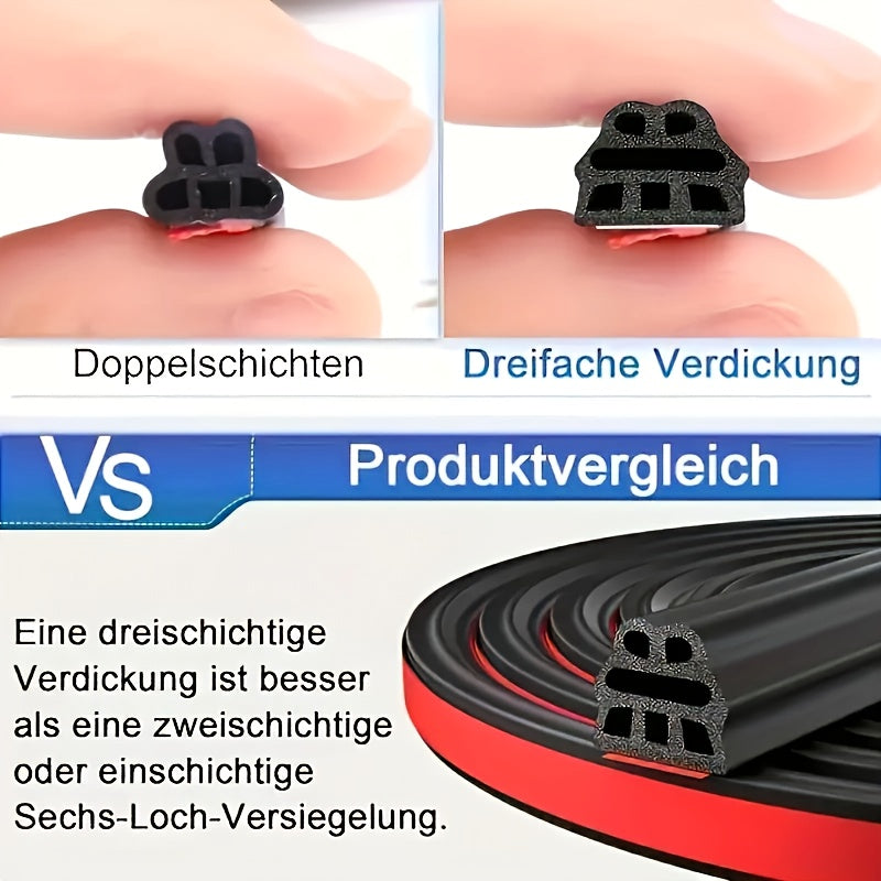 33FT Self-Adhesive Rubber Car Door Seal Strip - Waterproof, Noise Reduction, Multi-Chamber Design, Suitable for Front Doors, Hood and Trunk, Available in Two Sizes: 33FT and 16.4FT
