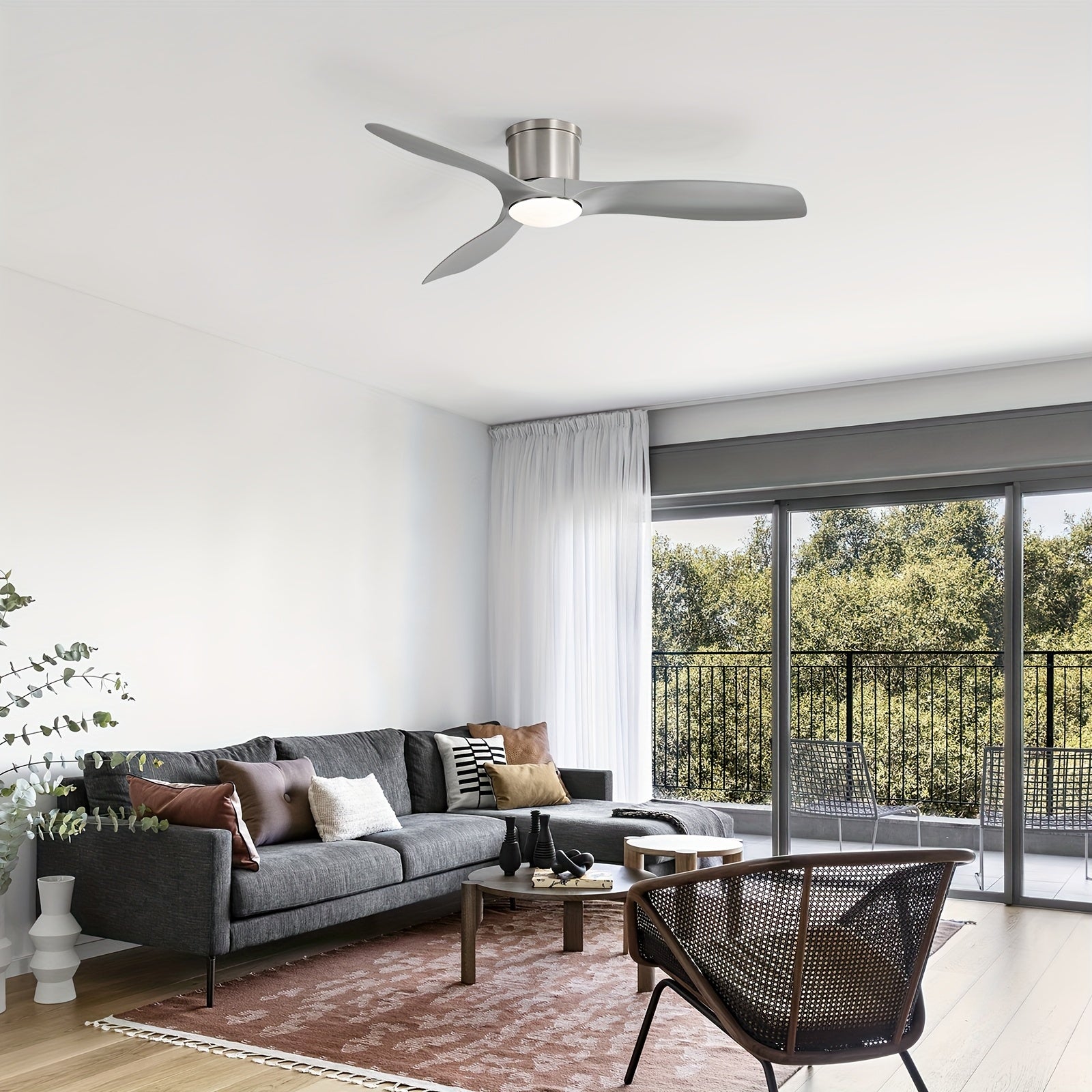 Sofucor New 52" Silver Elegant Smart Ceiling Fan, 18W Light, 3 ABS Blades, White Shade, Ultra Quiet 6-Speed DC Motor, Energy Saving LED, for All Environments
